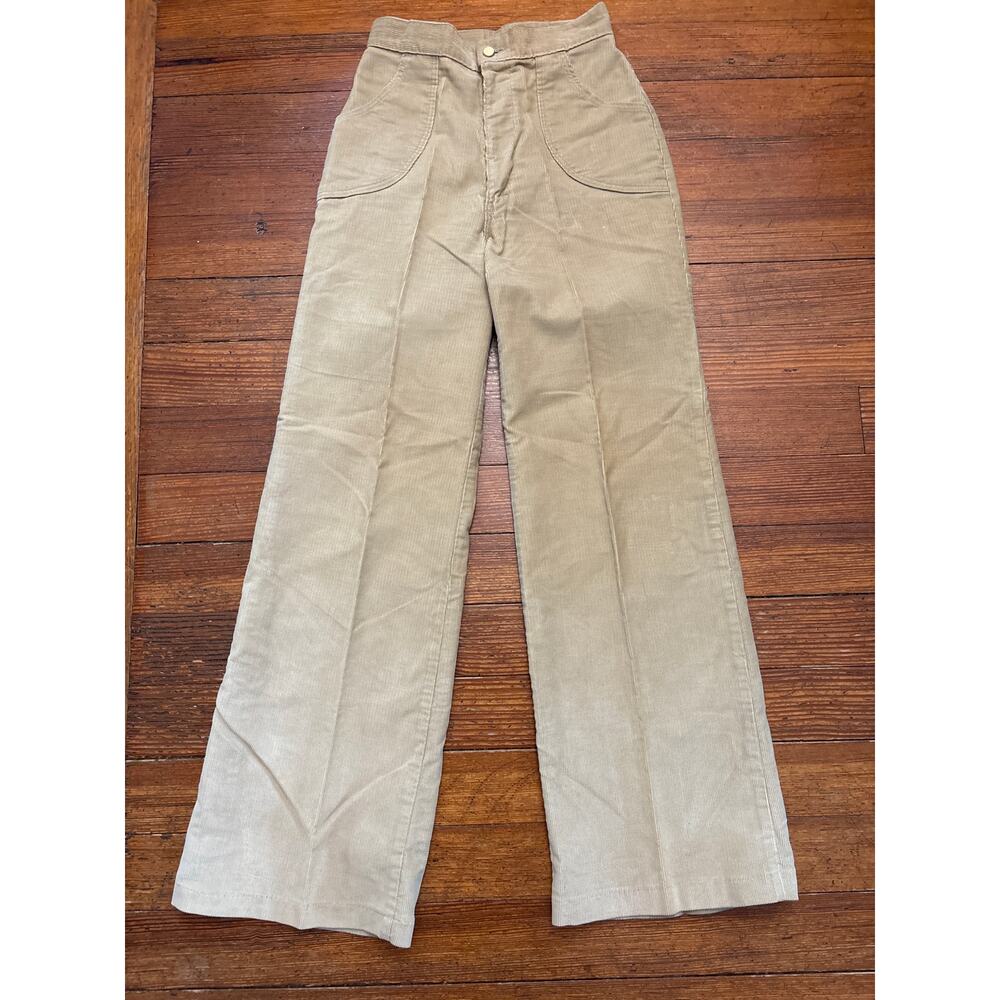 AMAZING vintage H.I.S for Her Bell Bottom Tan Corduroy Hippie Pants 26 x 31
